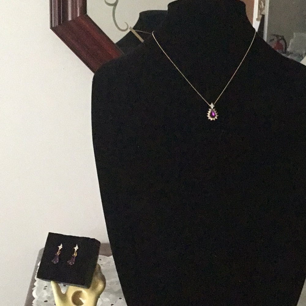NWB Avon Amethyst Teardrop Necklace & Earring Set